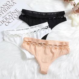 Women's Panties Waist Hollow Thongs Ladies Silk Solid Female Comfortable Soft Lingerie Femme Low-waist G-string S-XXL Thong