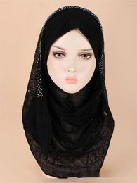 Ethnic Clothing Shiny Model With Diamond Headband Black Polyester Head Wrap Beanie Style Middle East Solid Colour