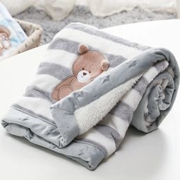 Cartoon Thicken Double Layer Flannel Warm Swaddle Envelope Soft Stroller Wrap born Kids Bedding Bebe Blanket 240122