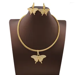 Necklace Earrings Set Gold Colour Plated Jewelry For Women Dubai Earring Butterfly Shape Elegant Pendant Classic Style