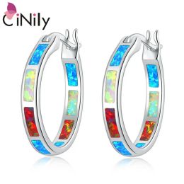 Rings CiNily Round Multicolor Opal 925 Sterling Silver Hoop Earrings for Hypoallergenic Girls Fine Jewellery Multiple Styles Earring