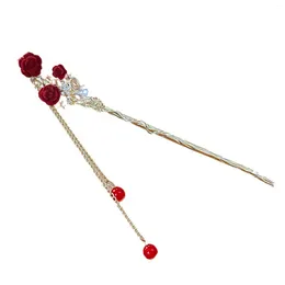Hair Clips Chinese Chopsticks Vintage Tassel Chignon Rhinestone Flocked Flower Stick For Woman Girls Accessories