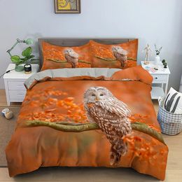 Animal Owl Duvet Cover Set QueenKing Size Cute Taupe Bedding for Kids Nocturnal Creatures Bedroom Decor Quilt 240131