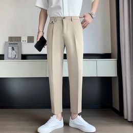 Summer Solid Color Suit Pants Men Slim Fashion Social Mens Dress Pants Korean Straight Casual Pants Mens Office Formal Pants 240118