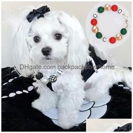 Dog Collars & Leashes Luxury Bead Dog Collars Fashion Designer Necklace Indoor Outdoor Schnauzer Persian Cat Drop Delivery Home Garden Dhr4L