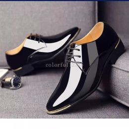 Men Premium Patent Leather Shoes White Wedding Shoes Size 38-48 Black Leather Low Top Soft Men Dress Shoes Solid Colour