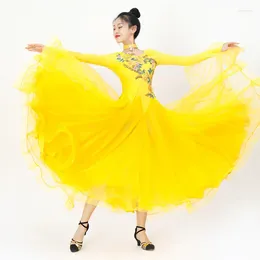 Stage Wear Yellow Ballroom Dance Dress Standard Skirt Competition Costumes Performing Customize Arrival Adult Children