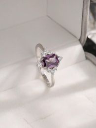Cluster Rings S Pure 925 Silver Women's Ring Inlaid With Amethyst And Zircon Elegant Personalized Fashion Style