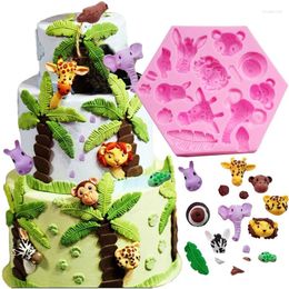 Baking Moulds Forest Lion Deer Animal Cookie Mold Turtle Leaves Fondant Biscuit Stamp Mould For Kids Jungle Birthday Party Cake Decor