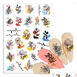 Stickers Decals Nail Adhesive Decal And Sticker Flower Leaf Tree Green Simple Summer Diy Slider For Manicure Art Decora Drop Delivery Otbt8