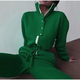 Women Stand Collar Jumpsuit Autumn Winter Female Zipper Single Breasted Suit Solid Loose Drawstring Rompers Tracksuits 240123