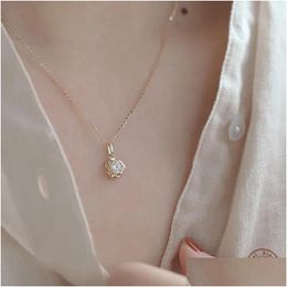 Pendant Necklaces Necklaces Sterling Sier French Abstract Rose Flower Pendant Necklace Women Charm Fashion Wedding Plating 14K Gold Je Dhuqy