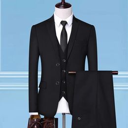 Formal Business Wedding 3 Pieces Suit Set Male 2023 Blazers Jacket Pants Vest Trousers Dress Waistcoat 240125