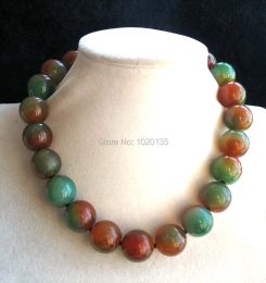 Necklaces wholesale red green agate round 8/10/12/14/16/18/20mm necklace 17.5" nature beads big size fashion FPPJ