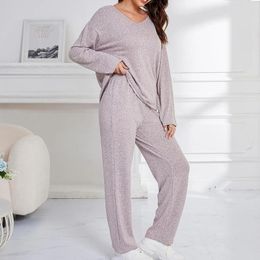 Women's Sleepwear Women Plus Size Pajama Set Girls Solid Color Pajamas Sets Fashion Two Piece Seamless Homewear Female Long Sleeves Tops &