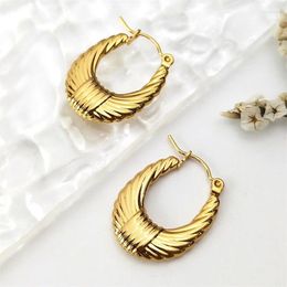 Stud Earrings Korean Geometry Metal Vintage Hoop Earring For Women Stainless Steel Gold Plated Trend Fashion Jewellery Gifts EXS04