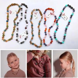 Necklaces New Baltic Amber Teething Necklace Bracelet For Baby Handmade Irregular Amber Beads Jewelry Gifts White Agate Women Necklaces