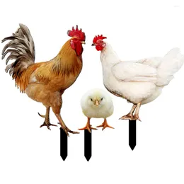 Garden Decorations 3 Pcs Insert Card Hen Chick Ground Plug Decor Signs Decorative Outdoor Acrylic Simulation Chicken