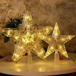 Christmas Decorations Tree Top Lights Shining Star Vertical Grain Pentagram LED Glowing Plug-in Fairy Lamp Ornament Navidad Xmas Home Decor