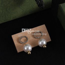 Drop Pearl Earrings Gold Dangle Earring Designer For Woman luxury Diamond Ear Studs Weddings Gift With Box