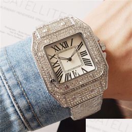 Women'S Watches Iced Out Watches For Men And Women Fl Diamond Strap Quartz Movement Fashion Dress Watch Date Waterproof Analogue High Q Dhwos