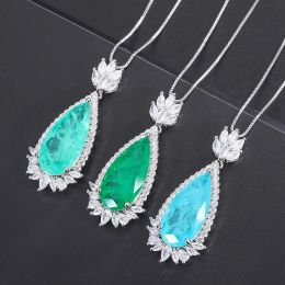 Necklaces 2023 Fashion High Quality Paraiba Tourmaline Pendant 925 Silver Lab Emerald Necklace for Women Exquisite Statement Jewellery Gift