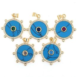 Pendant Necklaces Blue Turquoise Stone Round CZ Zircon Gold Plated Bracelet Necklace Findings Accessories For Women DIY Jewellery Making
