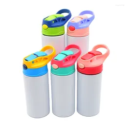 Water Bottles 12oz Sublimation Straight Sippy Cup Flip Top Kids Bottle Stainless Steel Double Wall Tumbler With Straw