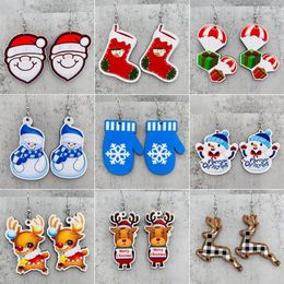 Dangle Earrings Wood Buffalo Plaid Christmas Deer Stocking Drop For Women Cute Balloon Gift Box Glove Snowman Boutique Jewellery