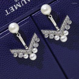 Stud Earrings 925 Sterling Silver Pearl For Women Electroplated With 18K White Wine Set Diamonds As A Fashionable Luxury Gift