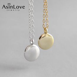 Necklaces AsinLove Simple 18K Gold Small Round Circle Pendant Necklace Allmatch Minimalist Tiny Necklaces Real 925 Silver Fine Jewellery