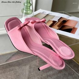 Slippers 2024 Summer French Elegant Bow Cute Round Head Simple And Versatile Open Toe Slim Heel For Outwear Sandals