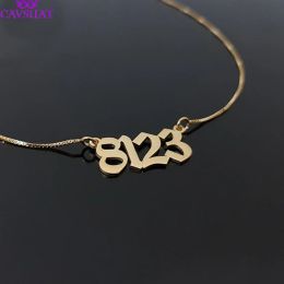 Necklaces Stainless Steel Personalised Old English Number Necklaces For Women Men Custom Birthday Wedding Date Pendant Box Chain Gifts