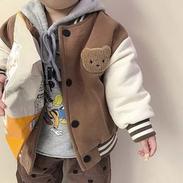 Childrens Jacket Spring and Autumn Boys Girls Baseball Uniform Cute Little Bear Embroidery Casual Baby Clothing 240122