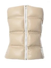 Women's Vests Yoawdats Women S Short Puffer Vest Boat Neck Strapless Solid Colour Quilted Waistcoat Winter Y2K Backless Padded Jacket Coat
