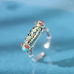 Cluster Rings LH 2024 Tianzhu Turquoise Ring Women's Rotable Bamboo Joint Vintage Tibetan Ethnic Style