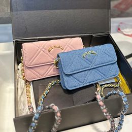 19 Luxury Designer Wallet 18CM Women Mini Flap Coin Purse Denim Leather Two Styles Handbag Trend Underarm Bag Zipper Diamond Lattice Card Holder Suitcase Fanny Pack