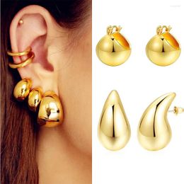 Hoop Earrings Vintage Gold Plated CCB Circle Tear Drop Chunky Hoops For Women Glossy Geometric Dome Huggie Earring Statement Jewellery
