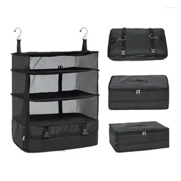 Storage Bags 3-Shelf Portable Bag Mesh Travel Shelves Suitcase Packing Cube Collapsible Hanging Closet Luggage Organiser