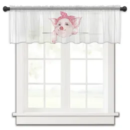 Curtain Animal Cartoon Bathing Pig Watercolour Pink Kitchen Curtains Tulle Sheer Short Living Room Home Decor Voile Drapes