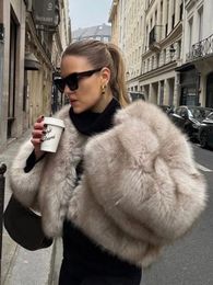 Fashion Warm Luxury Gardient Faux Fur Coat Women Elegant Long Sleeve Cardigan Jacket 2023 Winter Fluffy Short Street Outerwear 240125