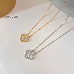 Van Clover Necklace Cleef Flowers Necklaces van clover Jinfan Four-leaf clover for Women Thickened 18K Rose Gold Full Diamond Classic Pendant Gold Collar Chain