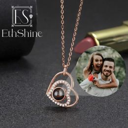 Necklaces ETHSHINE 925 Sterling Silver Custom Photo Projection Necklace Women Heart Pendant Jewellery Mother's Day Valentine's Day Gift