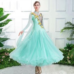 Stage Wear V Neck Fluffy Hemline Green Standard Ballroom Dress For Dance Competition Dancing Clothes Rumba GYM