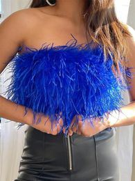 Women's Tanks Wsevypo Women Furry Feathers Tube Tops Chic Fashion Summer Sleeveless Off Shoulder Crop Tank Party Club Bandeau Vest