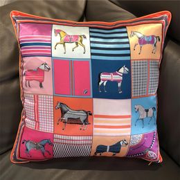 Silk Pillowcase Brand Design Plaid Horse Sofa Throw Pillow Chair Car Cushion Cover Home Decoration Fashion Pillow 240118