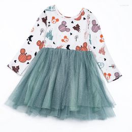 Girl Dresses Girls Fall Winter Halloween Zoobies Characters Pumpkin Print Long Sleeve Gauzy Tutu Dress