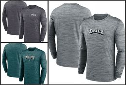 Philadelphia''Eagles''Men Heather Grey Sideline Team Velocity Performance Long Sleeve T-Shirt