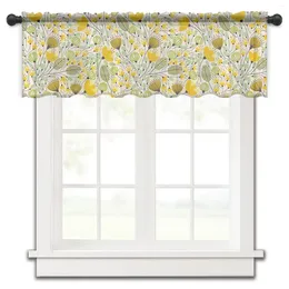 Curtain Yellow Geometric Floral Texture Small Window Valance Sheer Short Bedroom Home Decor Voile Drapes