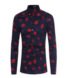 Men Lips Printed Shirt Autumn Male Fashion Long Sleeve Business Open Stitch Turndown Collar Casual Linen Men Shirts9234487